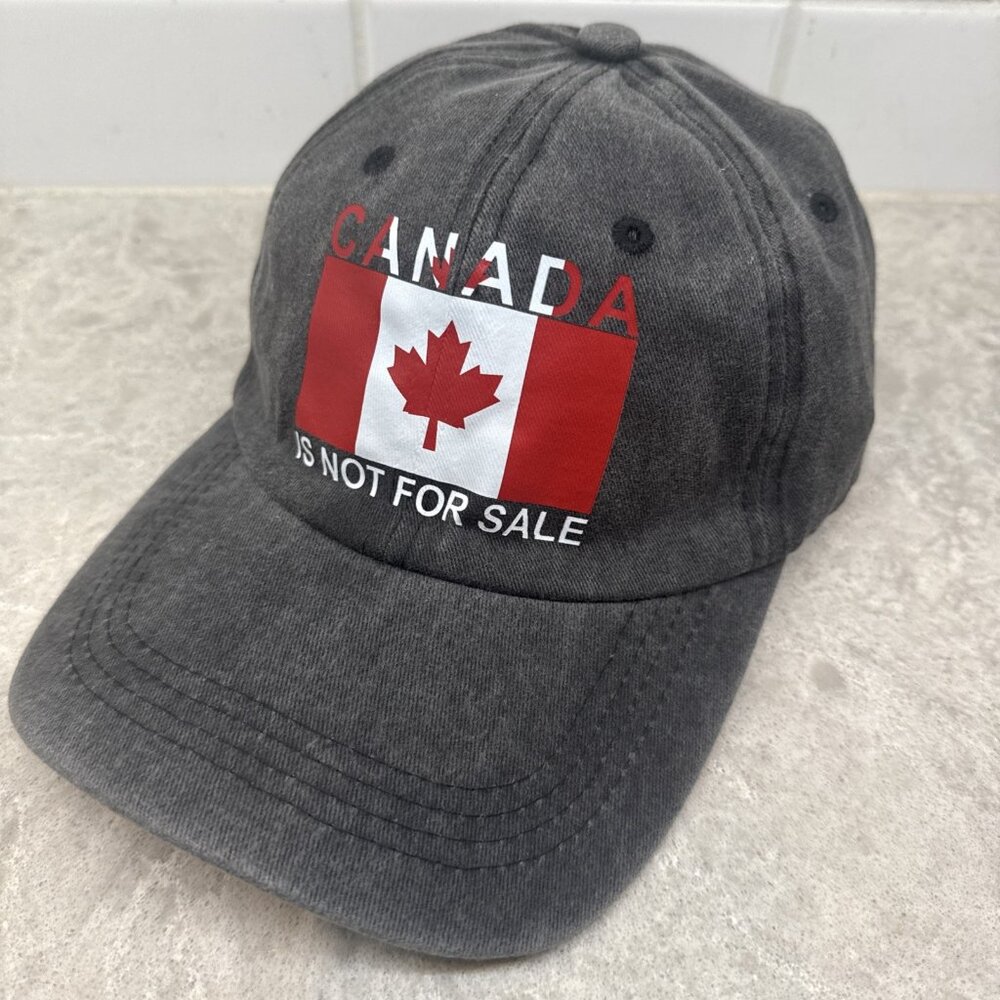 Canada is Not For Sale adjustible cotton faded denim baseball hat cap.